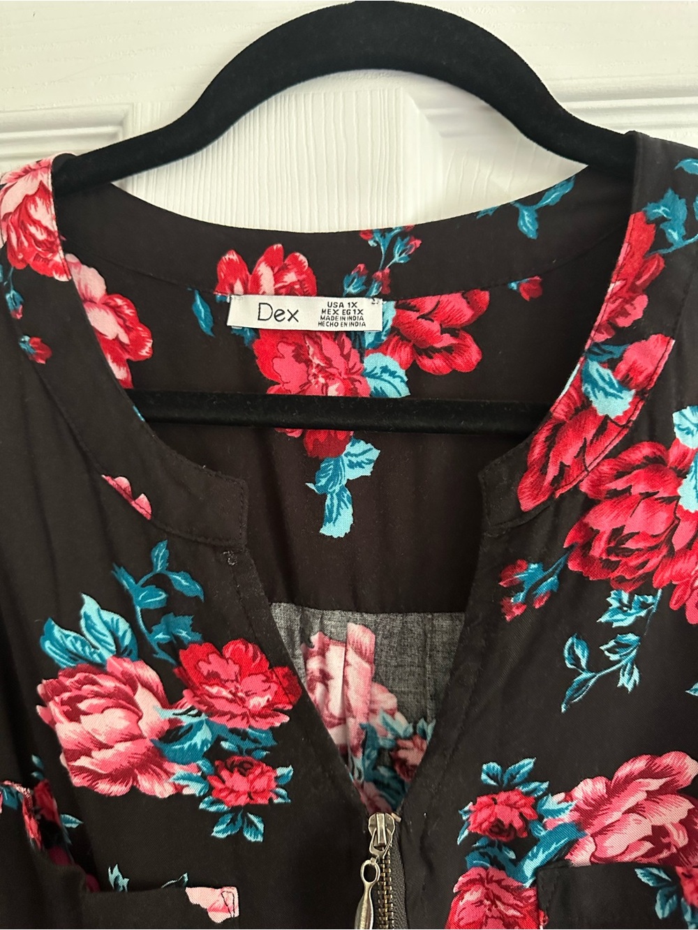 Size 1X Dex Floral Zip Front Drawstring High-Low Dress - Picture 7 of 8